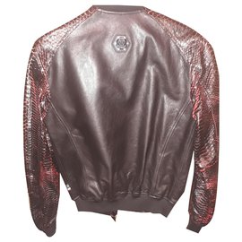 Philipp Plein-chaqueta de pitón-Negro,Roja