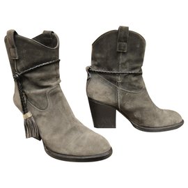 Fratelli Rosseti-Gray Suede Ankle Boots With Leather Lace Fratelli Rossetti-Grey