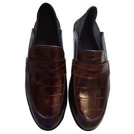Loewe Mocassins de couro efeito Croc Marrom