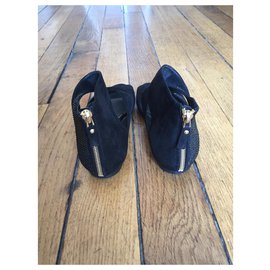 Louis Vuitton-Suede and rhinestone sandals-Black
