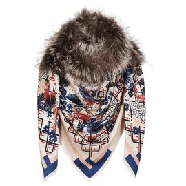 Fendi-Fendi Brown Fur Trimmed Scarf-Brown,Multiple colors,Beige