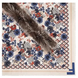 Fendi-Fendi Brown Fur Trimmed Scarf-Brown,Multiple colors,Beige