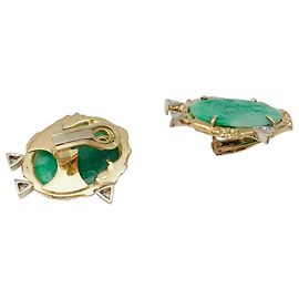 Boucles d'oreilles Roland Schad en or jaune jadéites et diamants. Autre