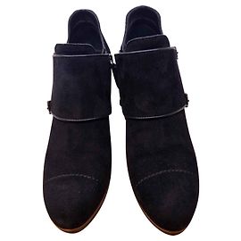 Tod's Velvet Leather Ankle Boots Black Size 37 Black