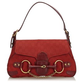 Gucci-Gucci Red GG Canvas Horsebit Shoulder Bag-Red