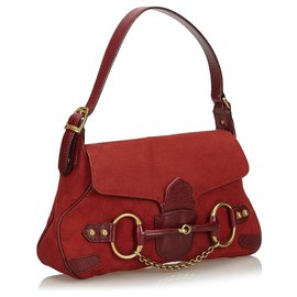 Gucci-Gucci Red GG Canvas Horsebit Shoulder Bag-Red