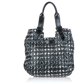 Alexander Mcqueen Schwarze Houndstooth-Leder-Einkaufstasche Schwarz Weiß