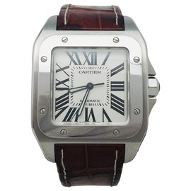 Cartier-Cartier watch model "Santos 100"steel on leather.-Other