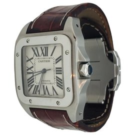 Cartier-Cartier watch model "Santos 100"steel on leather.-Other