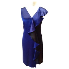 Diane Von Furstenberg-Draped Ruffled Satin Dress-Blue