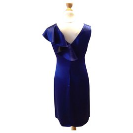Diane Von Furstenberg-Vestido drapeado de satén con volantes-Azul