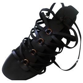 Yves Saint Laurent Liana Lambskin Sandals Ebony Ebony
