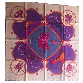 Sciarpa Hermès in seta rosa beige viola 90cm Rosa Beige Porpora