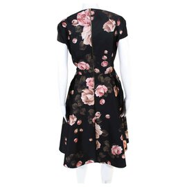 Rochas-Rose print satin dress-Black,Pink