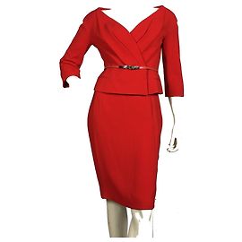 Christian Dior Terno de saia com cinto vermelho de seda Vermelho