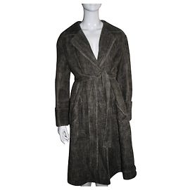 Alberta Ferretti Belted Jute Coat Brown Brown