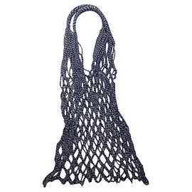 Borsa a rete in cotone Céline Blu Bianca Bianco Blu