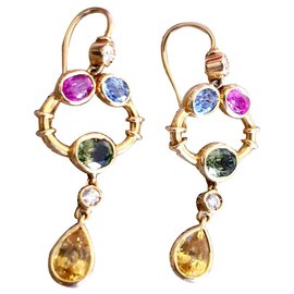 Autre Marque-Goldene Ohrringe 18 Karat und Diamanten-Mehrfarben ,Golden
