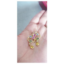 Autre Marque-boucles d'oreilles  or 18 carats et diamants-Multicolore,Doré