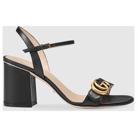 Gucci-GUCCI Leather mid-heel sandal-Black