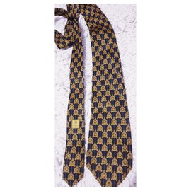 Chanel-Silk chanel tie-Mustard,Dark blue