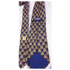 Chanel-Silk chanel tie-Mustard,Dark blue