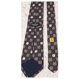 Chanel-Silk chanel tie-Yellow,Eggshell,Dark blue
