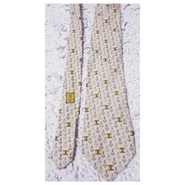Chanel-Silk chanel tie-Grey,Mustard,Eggshell