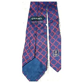 Cravate chanel soie Rouge Bleu Marine