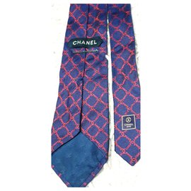 Chanel-Silk chanel tie-Red,Navy blue