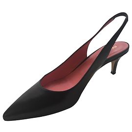 Paule Ka Leather Pointed Toe Slingback Pumps Black Black