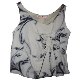 Top Marni à motifs fleurs en coton couleur eggshell Blanc cassé
