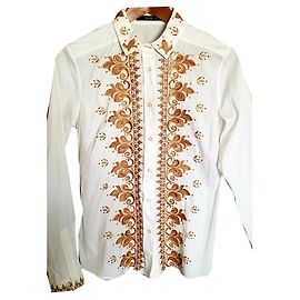Camicia Etro Bianca in Cotone con Dettagli Dorati Bianco