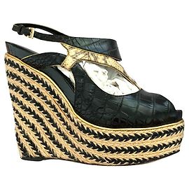 Christian Dior Sandali con zeppa in pelle Dior Nero Beige D'oro