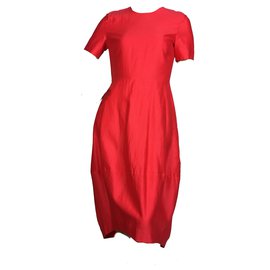 Cos-Vestido de casulo vermelho coral-Vermelho