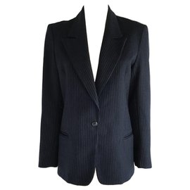 Autre Marque-Hardy Amies Pinstripe Wool Blazer Jacket-Navy blue