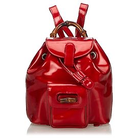 Mochila con cordones de charol de bambú rojo de Gucci Roja