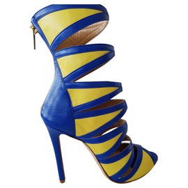 Autre Marque-Openwork heels with stiletto heels.-Blue,Yellow