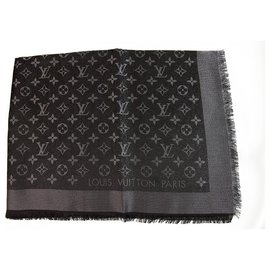 Louis Vuitton-Louis Vuitton monogram Shine black with silver shawl weaved jacquard silk M75123-Black