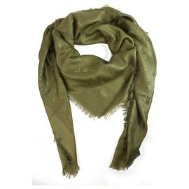 Louis Vuitton-Louis Vuitton monogram Olive Green Tone on tone shawl weaved jacquard silk M75698-Dark green
