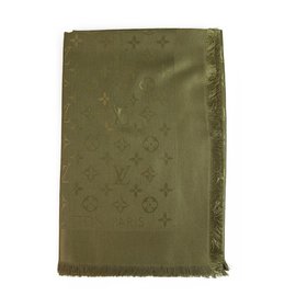 Louis Vuitton-Louis Vuitton Monogram Vert Olive Châle jacquard en soie tissée ton sur ton M75698-Vert foncé