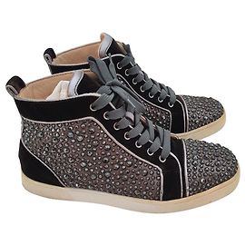 Christian Louboutin strass alte scarpe da ginnastica europee40 Nero Argento