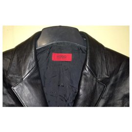 Hugo Boss-HUGO by Hugo Boss Elegant Fitted Black Leather Jacket, D size 50-Black