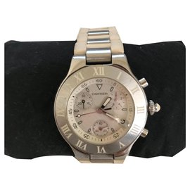 Relógio Chronoscaph Cartier Prata Branco Metálico