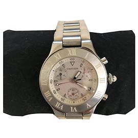 Cartier Chronoscaph Uhr Silber Weiß Metallisch