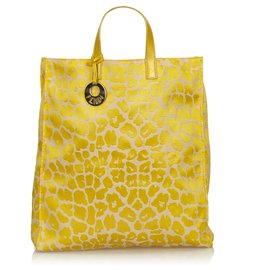 Fendi-Fendi Yellow Printed Canvas Tote Bag-Yellow