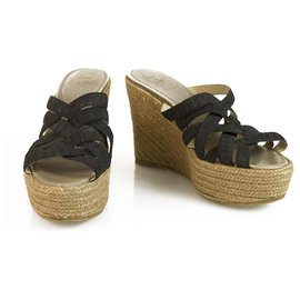 Christian Louboutin-Christian Louboutin Black Strappy Cork Platform Wedges Slingback Anckle Strap 37-Black