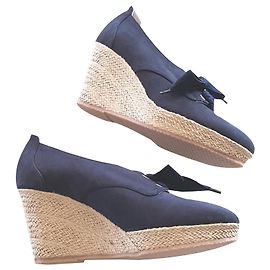 Carel Derbies doublés cuir et daim avec compensés à lacets. Beige Bleu Marine
