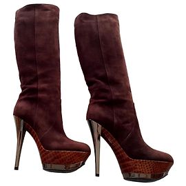 Casadei Stivaletti con zeppa leggermente arrotondati e tacchi a spillo. Argento Stampa python Marrone scuro