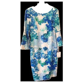 Calvin Klein-Calvin Klein blue flowers print chic dress-Blue